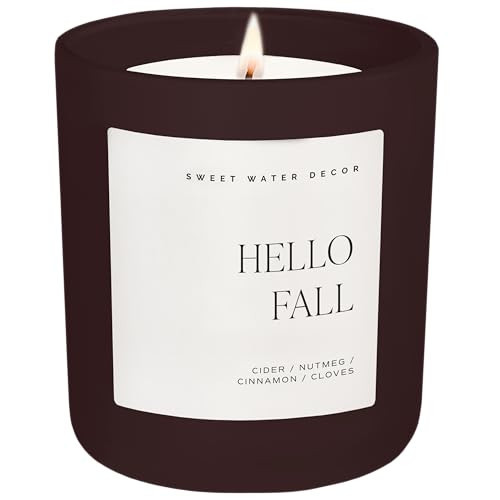 Sweet Water Decor Hello Fall Candle, Large 15oz Jar, Non-Toxic Soy Blend Wax Scented with Apple Cider & Spice, Long-Lasting Autumn Candle, Fall, Halloween & Thanksgiving Gift for Women, 70+ Hour Burn | Amazon (US)