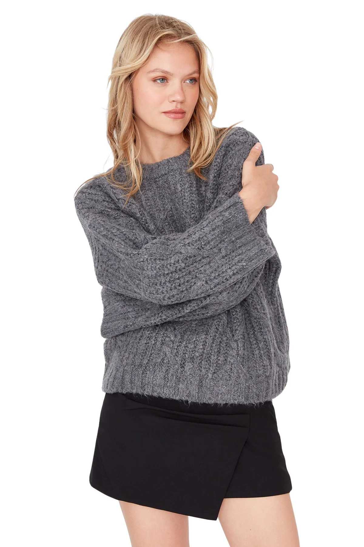 Trendyol Women Oversize Basic Turtleneck Knitwear Sweater | Walmart (US)