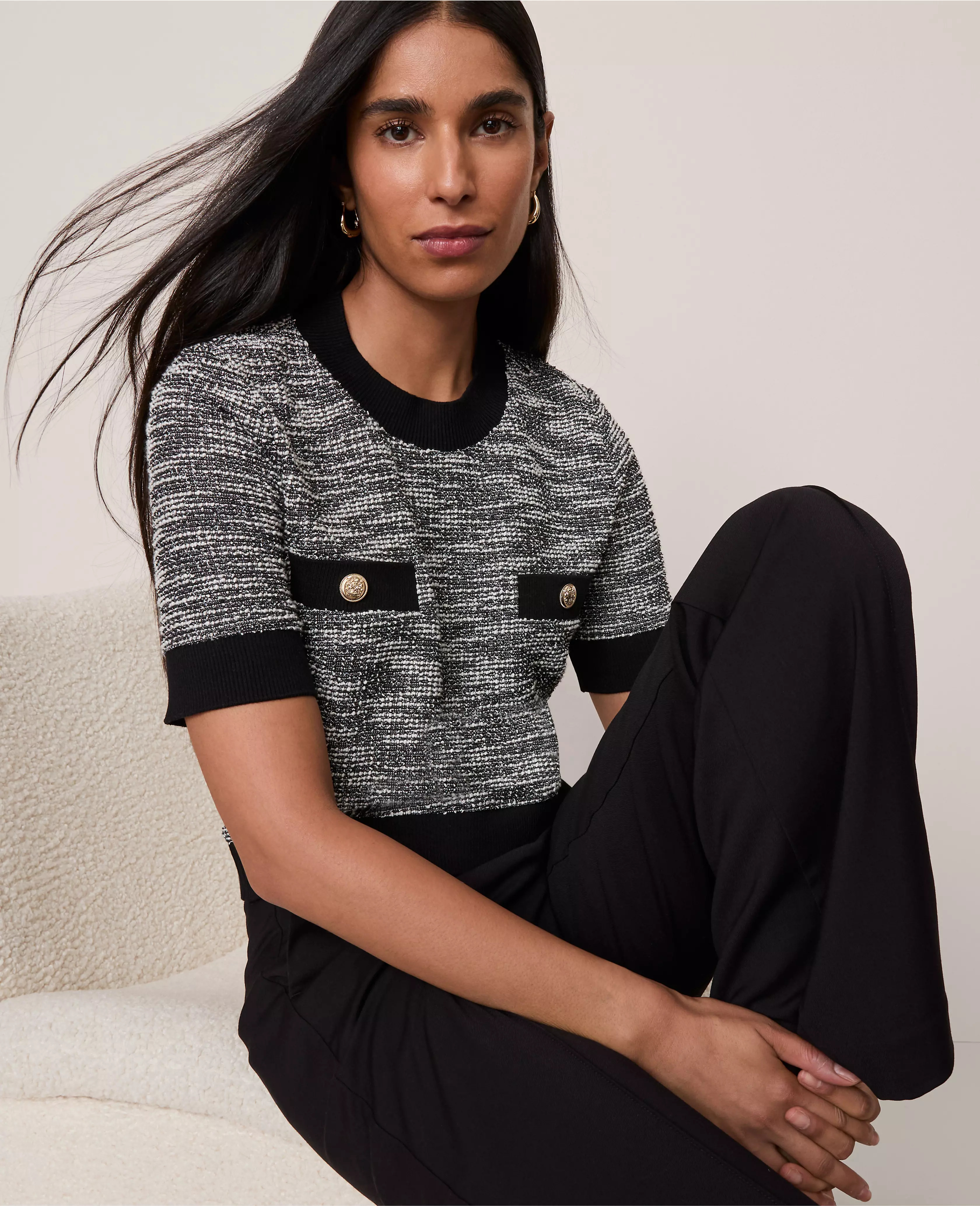 Tweed Sweater Trim Top | Ann Taylor