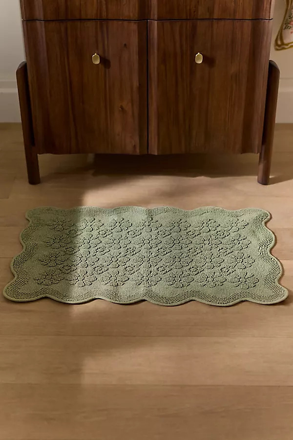 Benni Hand-Woven Floral Wavy Border Bathmat | Anthropologie (US)