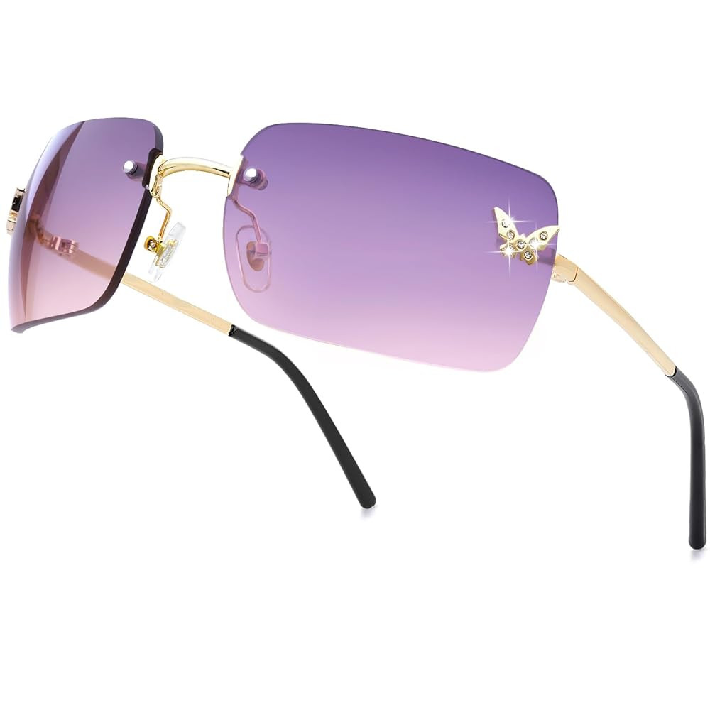 knliwkm Rimless Rectangle Y2k Sunglasses for Women Men Cute Small Clear Frameless Tinted Lens 200... | Amazon (US)