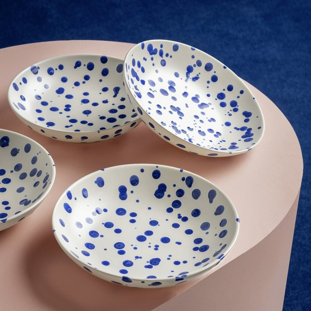Habitat 60 Jackson 4 Piece Stoneware Pasta Bowls - Blue | Habitat UK