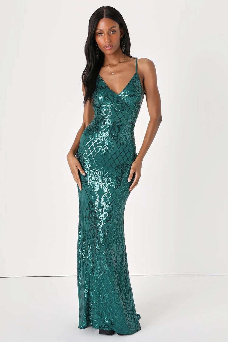 Glowing All Night Emerald Sequin Backless Mermaid Maxi Dress | Lulus (US)