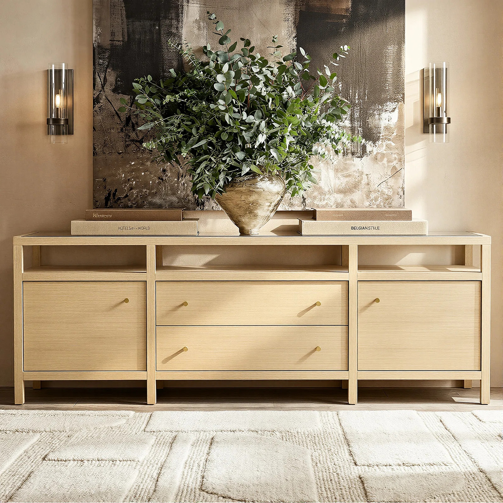 100% Solid Wood 78" Sideboard With Clear Glass Top | Wayfair North America