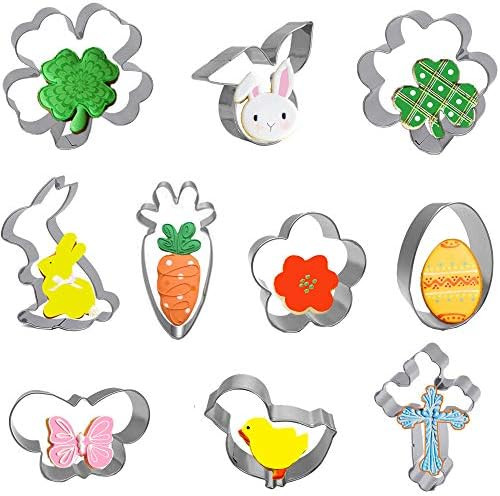 Bonropin 10PCS Easter Cookie Cutters Set With Bunny,Carrot,Egg,Four leaf clover,Shamrock,Butterfly,F | Amazon (US)