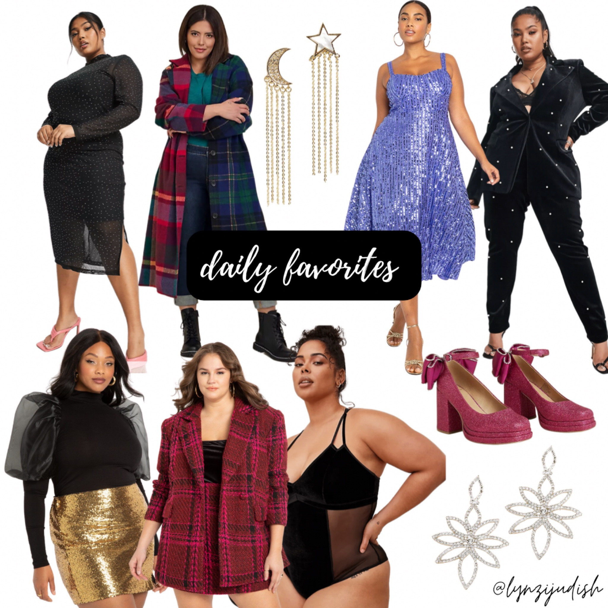 Daily Favorites 

Plus size fashion, plus size style, size 16 influencer, size 16 style, size 16 fashion, pearl black dress, plaid winter coat, celestial earrings, blue sequin dress, perriwinkle dress, black velvet suit, black blouse, puff sleeve, red plaid blazer, black velvet bodysuit, flower earrings, big earring, red bow shoes, wide shoes 

#LTKcurves #LTKunder100 #LTKHoliday
