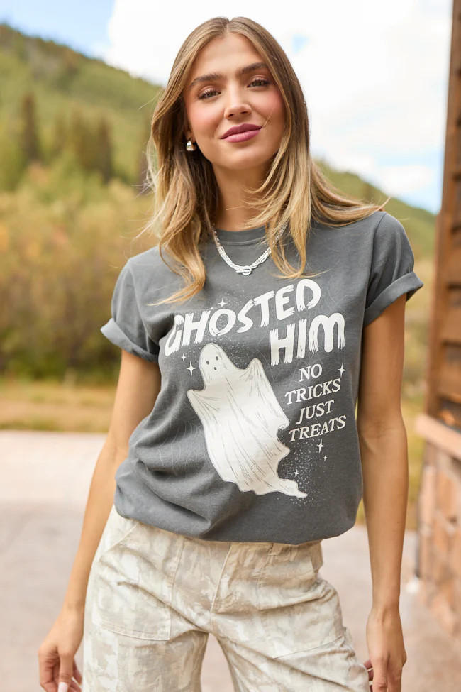 Ghosted Him Dark Grey Graphic Tee SALE | Pink Lily