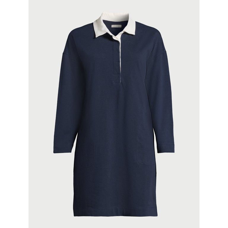 Free Assembly Women’s Striped Polo Mini Dress with Long Sleeves, Sizes XS-XXL | Walmart (US)