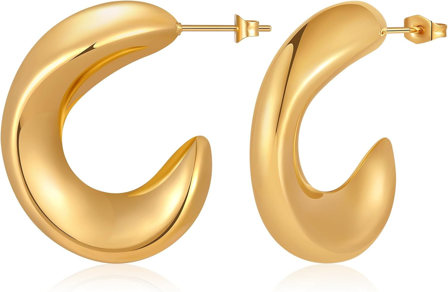 Chunky Gold Hoop Earring for Women, 18K Gold Plated Lightweight Thick Gold Hoops Earrings, Hypoal... | Amazon (US)