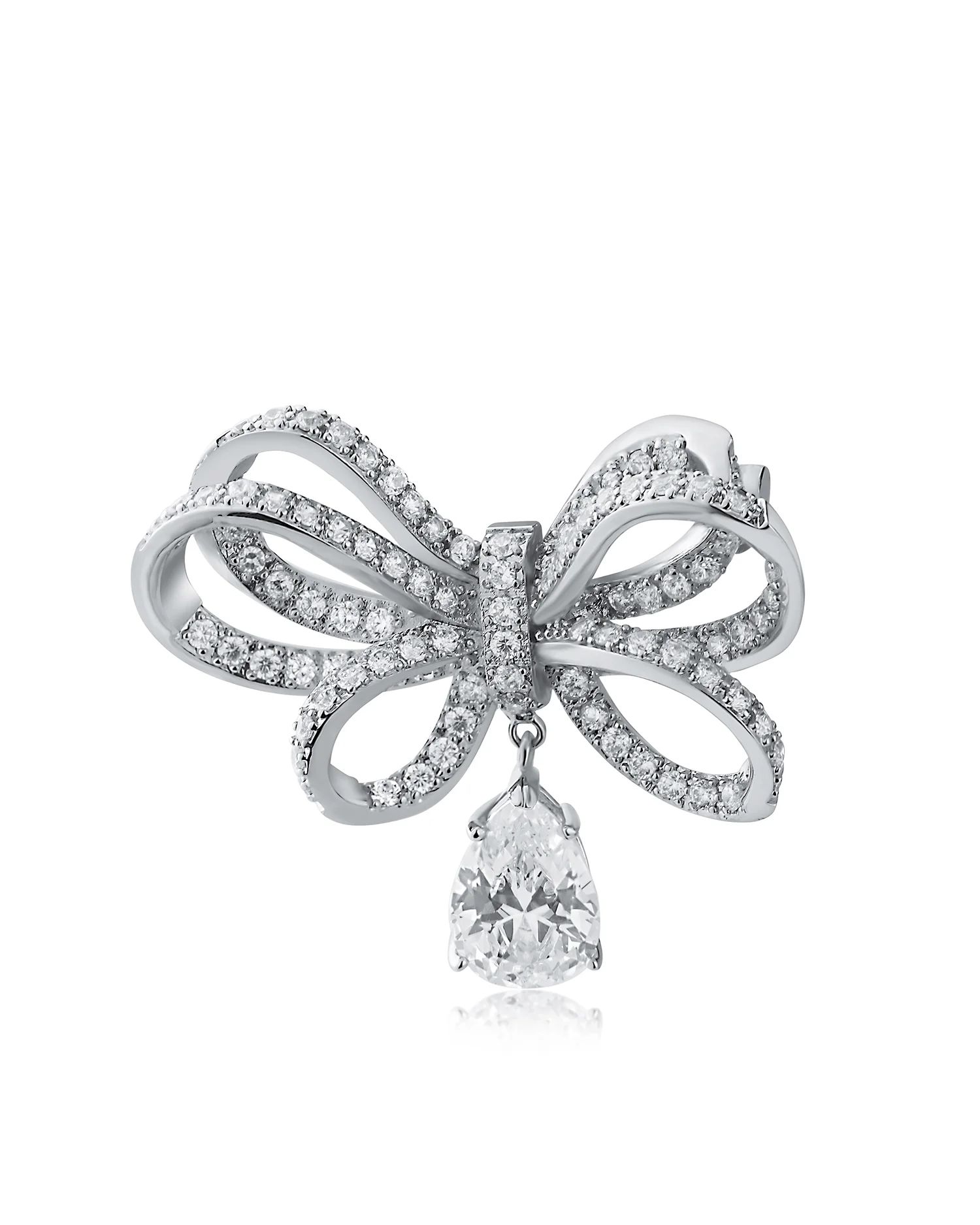 CZ by Kenneth Jay Lane Bow and Pearl Drop Brooch in Clear/Silver Lord & Taylor | Lord & Taylor