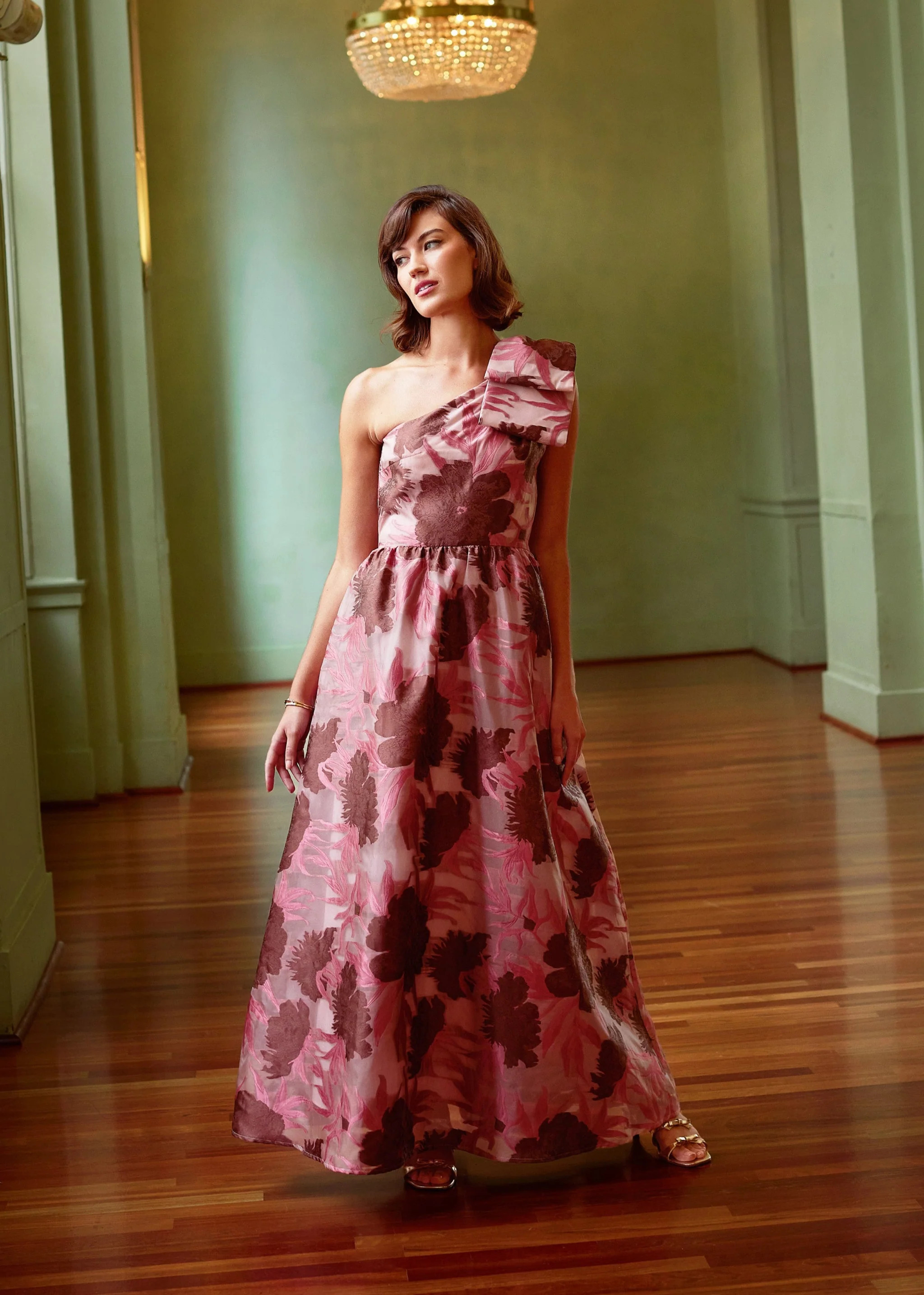Caroline Gown Blush Pansy Vine Organza | Abbey Glass