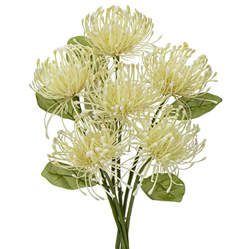 Briful 6PCS Artificial Chrysanthemum Spring Flowers 4'' Fake Pincushion Flower Large Spider Mums Flowers for Home Vase Décor Centerpiece Wedding Bouquet (Green White) | Amazon (US)