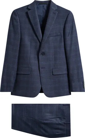 Kids' Skinny Fit Navy Plaid Suit | Nordstrom