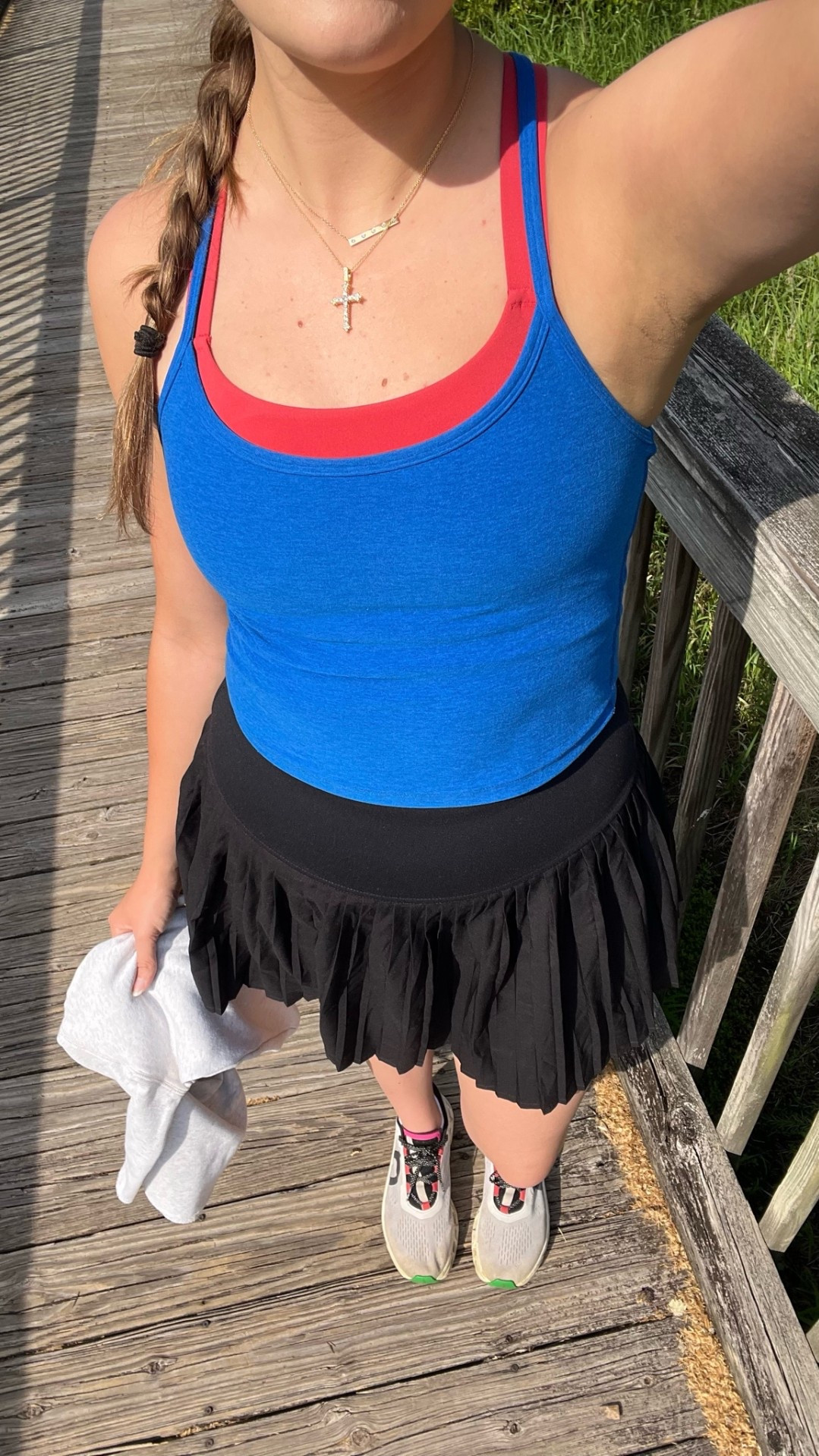 6/9/26 ❤️ feeling the Independence Day vibes already 😆 little 4th of July inspired outfit for my daily walk in nature today, wearing an Athleta sports bra (high support, love Athleta), a Beyond Yoga soft sculpt cropped tank, and my Quince pleated skort with On Cloud running sneakers 🏃‍♀️ was too hot for my TNA sweatshirt lol

#LTKdayinmylife #LTKootd #LTKActive