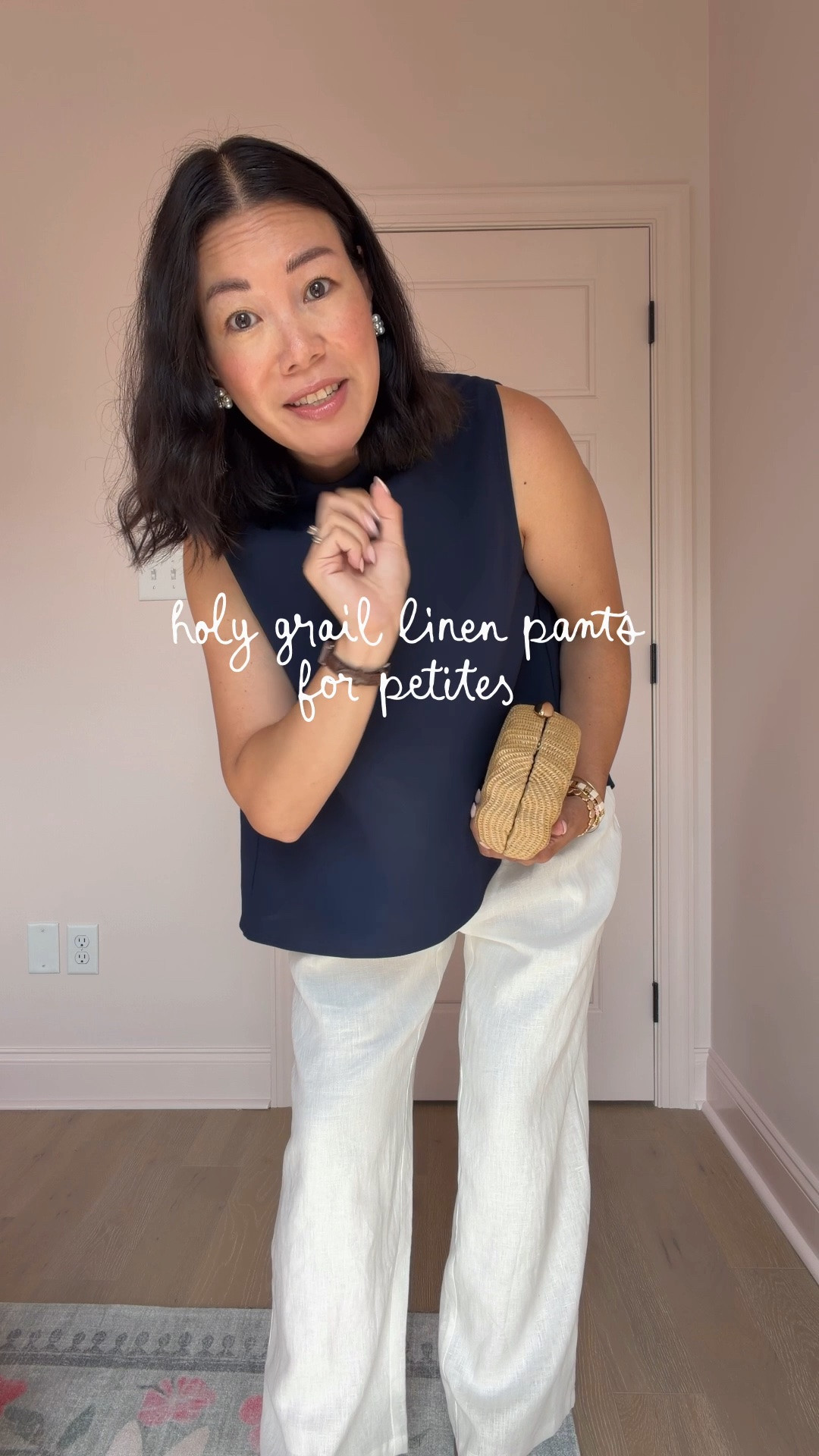 Sizing: wearing XS in linen pants, XS in navy blouse.

#LTKootd #LTKPetite #LTKOver40