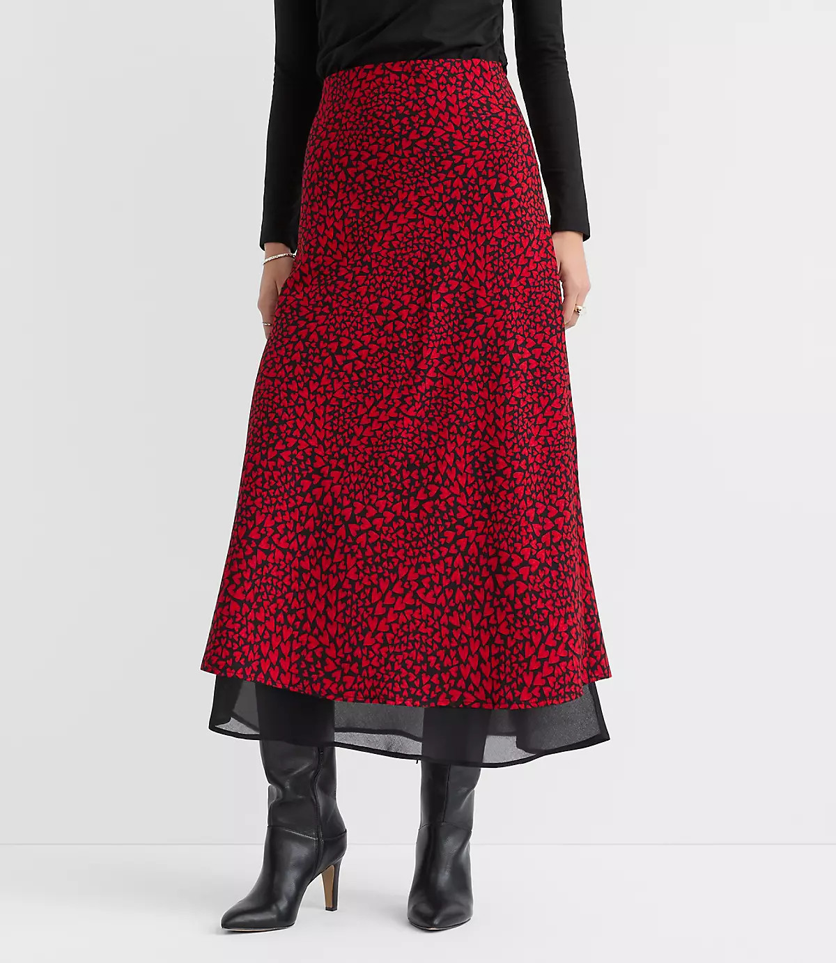 Heart Layered Column Midi Skirt | LOFT