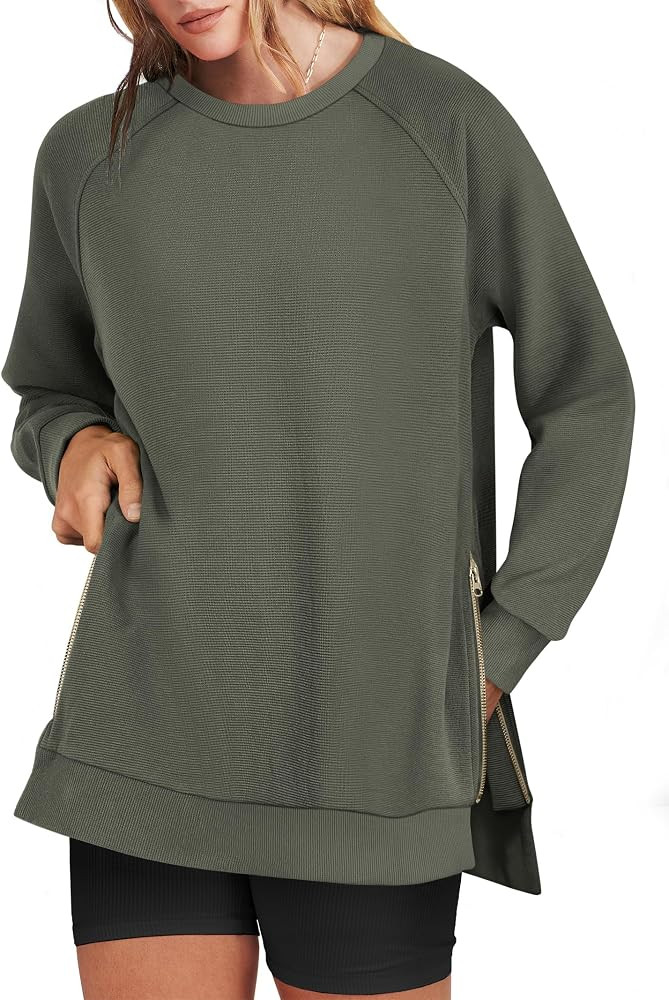ANRABESS Women's Oversized Sweatshirts Crewneck Long Sleeve Tunic Pullover Shirts Side Zipper Hoo... | Amazon (US)