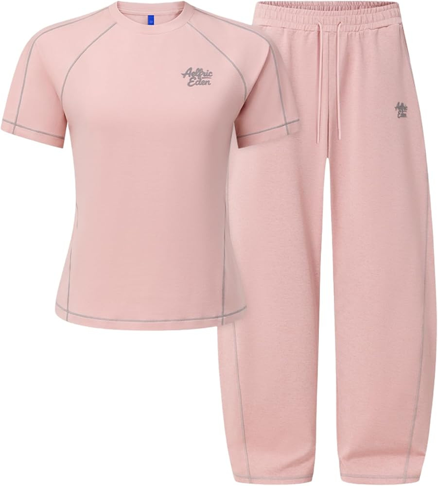 Aelfric Eden Cloud Slim Sweat Set 2 Piece Sets for Women Summer Short Sleeve Tops Baggy Barrel Pa... | Amazon (US)