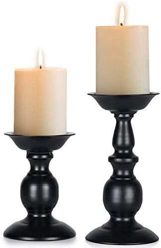 Nuptio Black Candle Holder for Pillar Candles - 2 Pcs Rustic Candle Holders Set Metal Candle Stan... | Amazon (US)