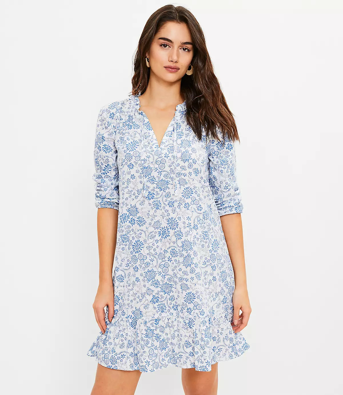 Floral Tie Neck Swing Dress | LOFT | LOFT