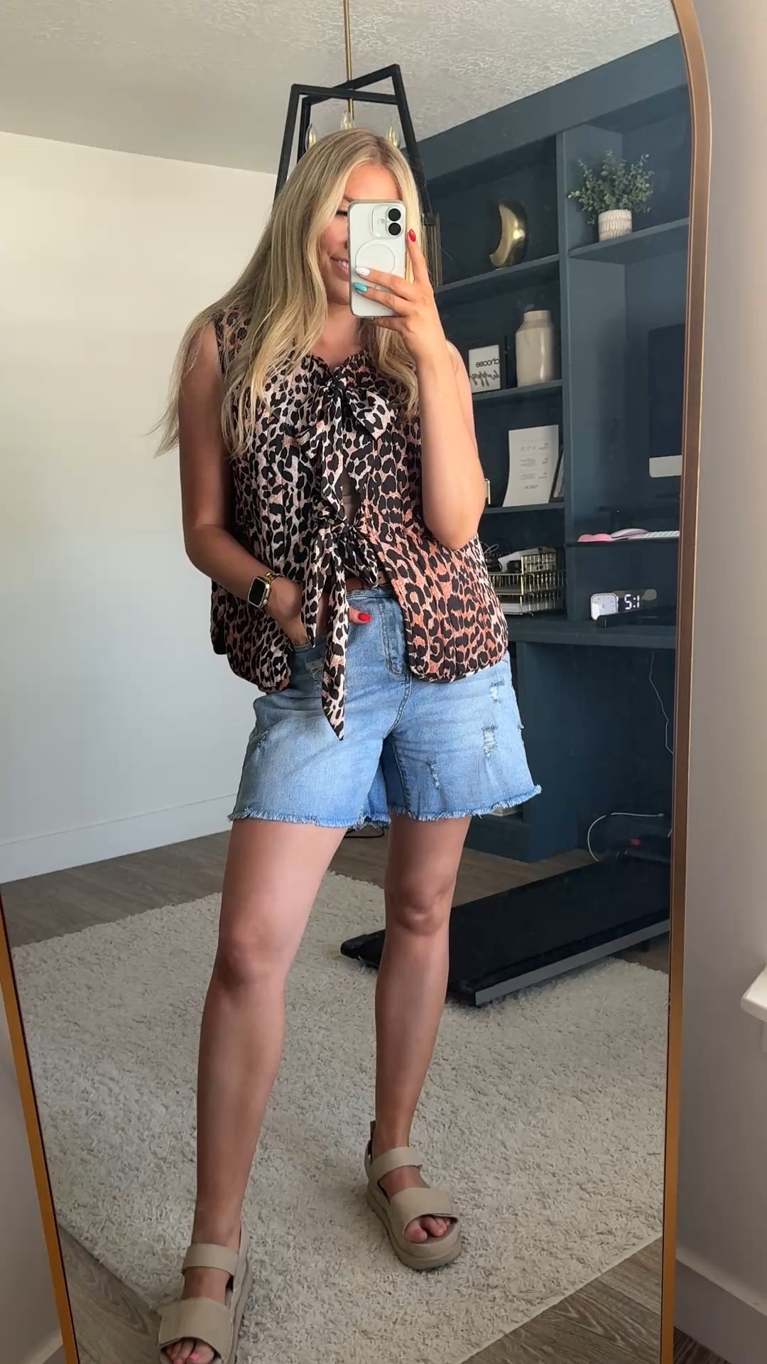 summer outfit! these shorts are stretchy and comfortable!! 

shorts: sized up one to L for looser fit but they’re true to size 
leopard vest: wearing usual size M
Sandals: true to size and comfortable 

#LTKSeasonal #LTKFindsUnder100 #LTKSummerEdit