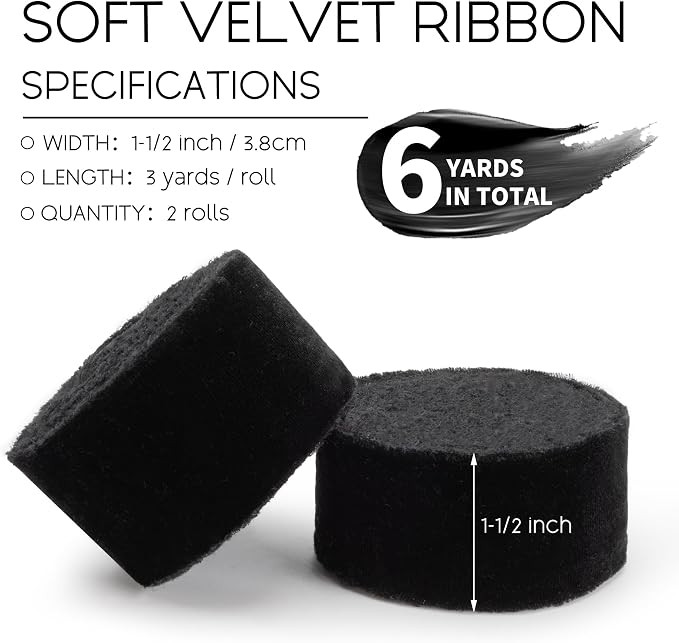 Black Velvet Ribbon 1-1/2 Inch x 6 Yd Handmade Frayed Vintage Ribbons for Christmas Tree Home Dec... | Amazon (US)