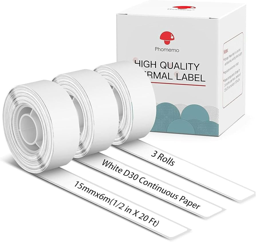 Phomemo 3 Roll D30 Adhesive Continuous Thermal Label Paper, Black on White - for Phomemo D30/D35 ... | Amazon (US)