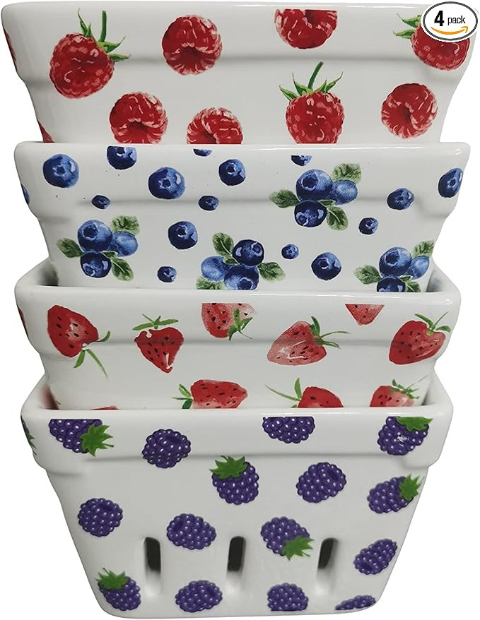 Generic Set of 4 Ceramic Berry Basket, Fruit Basket, White, Berry Bowl, Decorative Pattern, Stone... | Amazon (US)