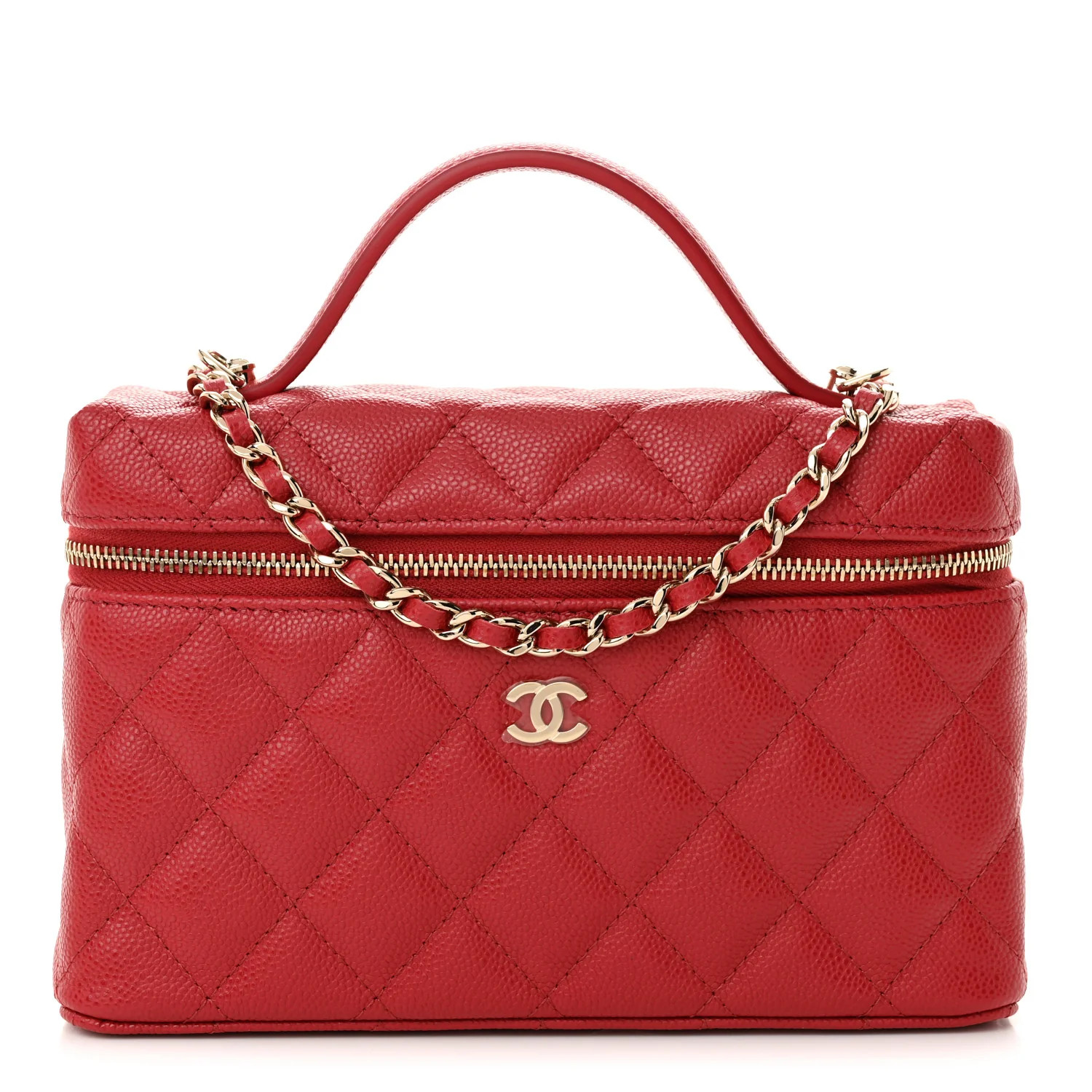 Caviar Quilted Top Handle Slim Vanity With Chain Red | FASHIONPHILE (US)