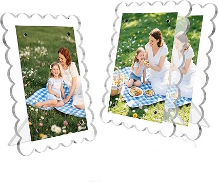 NEUREGY 3 PACK 5 x 7 Picture Frame, Acrylic Clear Scalloped Photo Frame with Magnetic Holder for ... | Amazon (US)