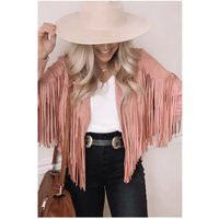 Mauve Pink Faux Suede Fringe Long Sleeve Cropped Boho Western Jacket Top Walford Vegan Leather | Etsy (US)