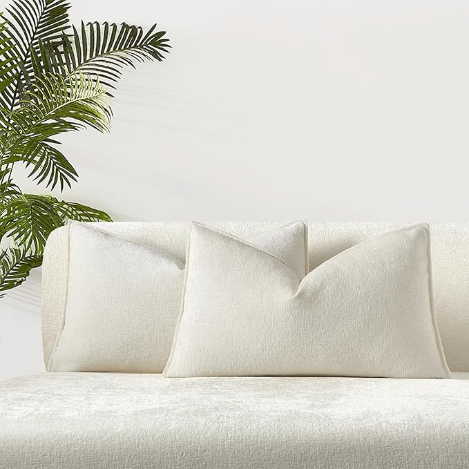 JUSPURBET Cream Chenille Lumbar Throw Pillow Covers 16x24 inch Set of 2 Decorative Soft Textured ... | Amazon (US)