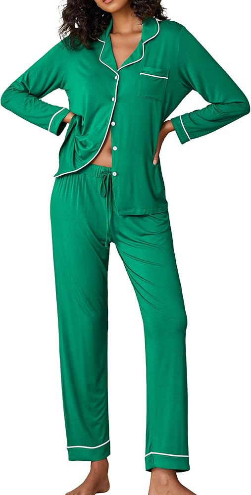 Ekouaer Pajamas Women's Long Sleeve Sleepwear Soft Button Down Loungewear Pjs Lounge Set Nightwea... | Amazon (US)