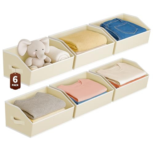 Homsorout Large Storage Bins for Organizing - 6 Pack Trapezoid Organizing Bins, Foldable Fabric Baskets with Handles for Home Organization, Ideal for Closet, Basket and Shelf Storage, Beige | Amazon (US)