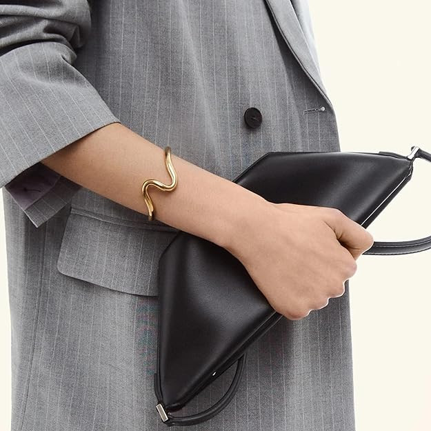 Hey Harper Gold Bangle Wave Cuff Bracelet - Trendy Chunky Non Tarnish Gold Cute Stackable Waterpr... | Amazon (US)