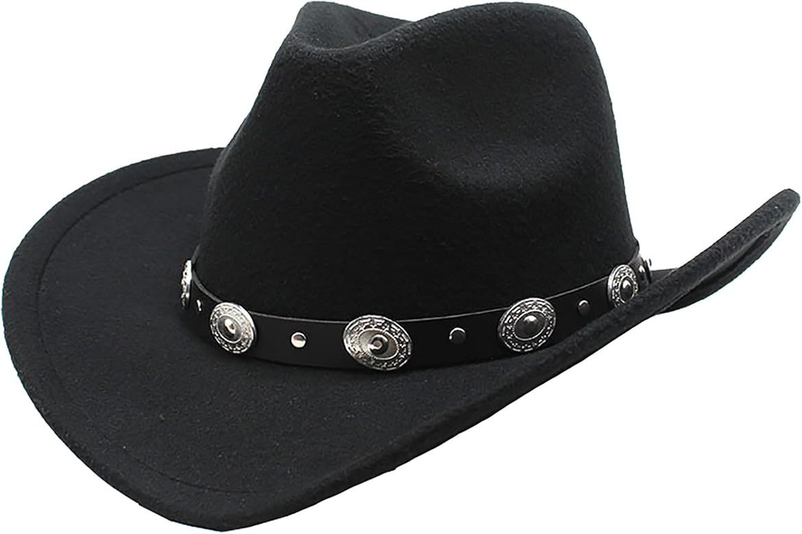 Classic Western Cowboy Hat for Women and Men Roll Up Wide Brim Felt Fedora Hats Cowgirl Hat with ... | Amazon (US)