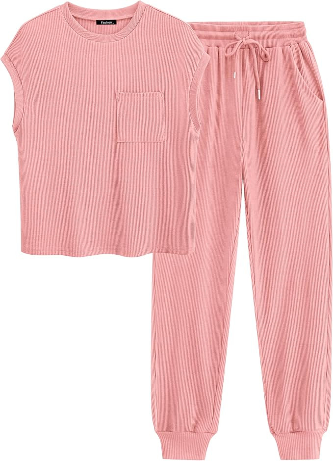 BTFBM Women's Two Piece Tracksuit Outfits Summer Short Sleeve Tops Long Pants Jogger Lounge Match... | Amazon (US)