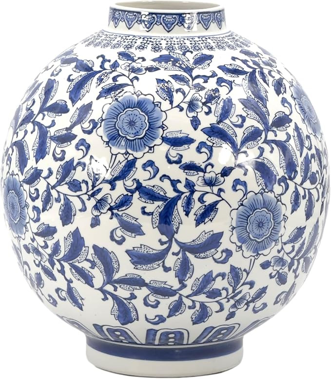 Galt International Blue & White Ceramic Floral Chinoiserie Globe Vase 12" Dia. - Round Bulb Shape... | Amazon (US)