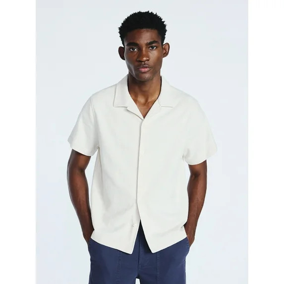 Free Assembly Men's Textured Cotton Camp Shirt with Short Sleeves, Sizes S-3XL | Walmart (US)