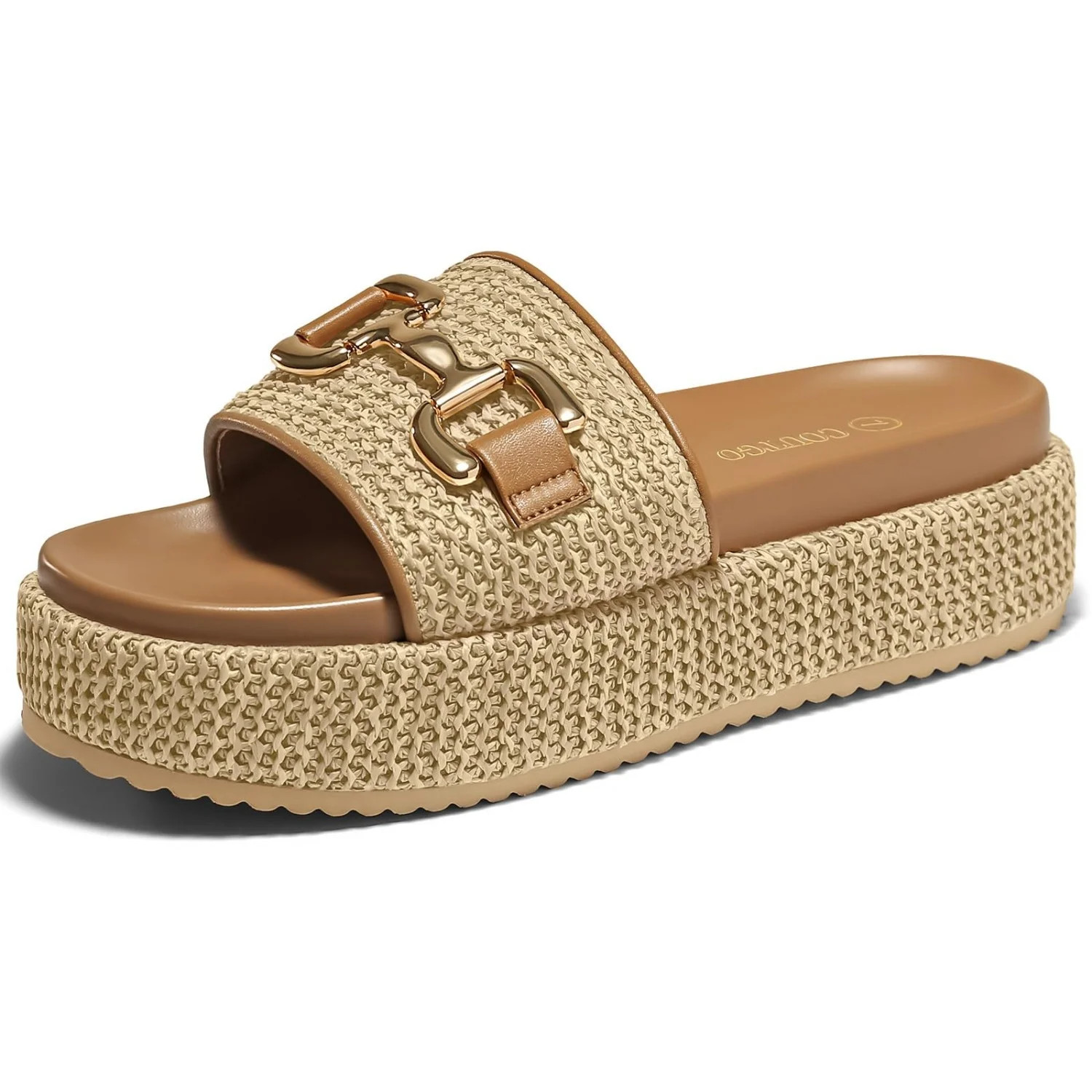 Womens Platform Sandals Raffia Espadrilles Metal Chain Slip on Open Toe Cute Beach Slide Sandals | Walmart (US)