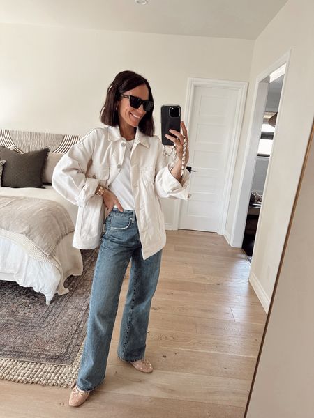 Sunday morning outfit 
Trouser jeans- tts 
Ribbed tank - I can wear a bra with this, tts 
Oversized cream denim jacket- tts with an oversized fit (wearing an Xs) also linking other options 
Spring outfit 

#LTKover40