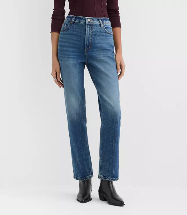 Rivete Curvy High Rise Straight Jeans in Echo Wash | LOFT