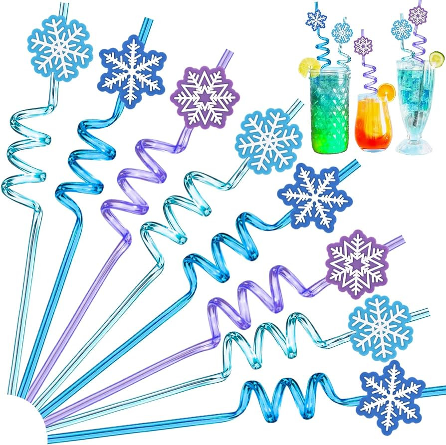 Winrayk Frozen Party Favors for Kids, 24Pcs Snowflake Straws Drinking Plastic Reusable Straws Bul... | Amazon (US)