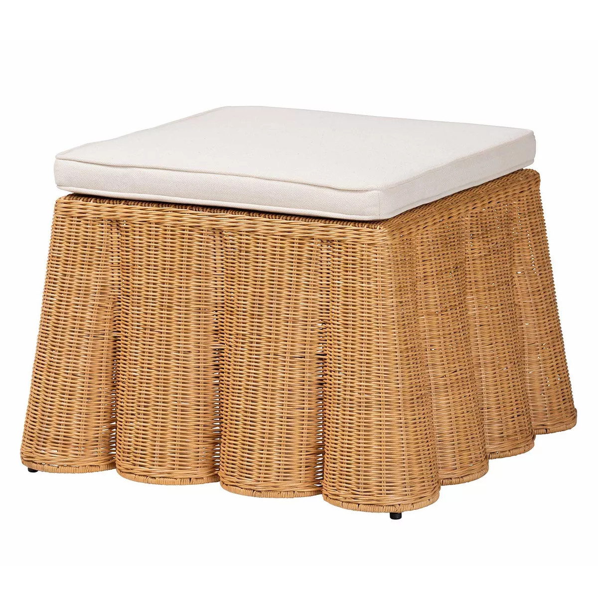 bali & pari Palm Scallop Rattan Ottoman Honey: Square Upholstered, No Assembly, Polyester, Plywoo... | Target