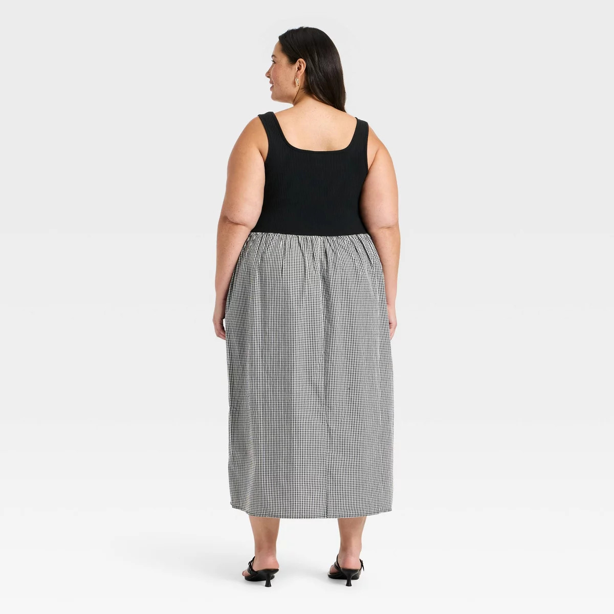 Women's Pullover Knit to Woven Midi Dress - A New Day\u2122 Black/White Gingham 2X | Target