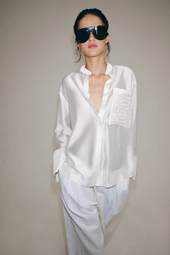ZW COLLECTION EMBROIDERED POCKET SHIRT | Zara UK