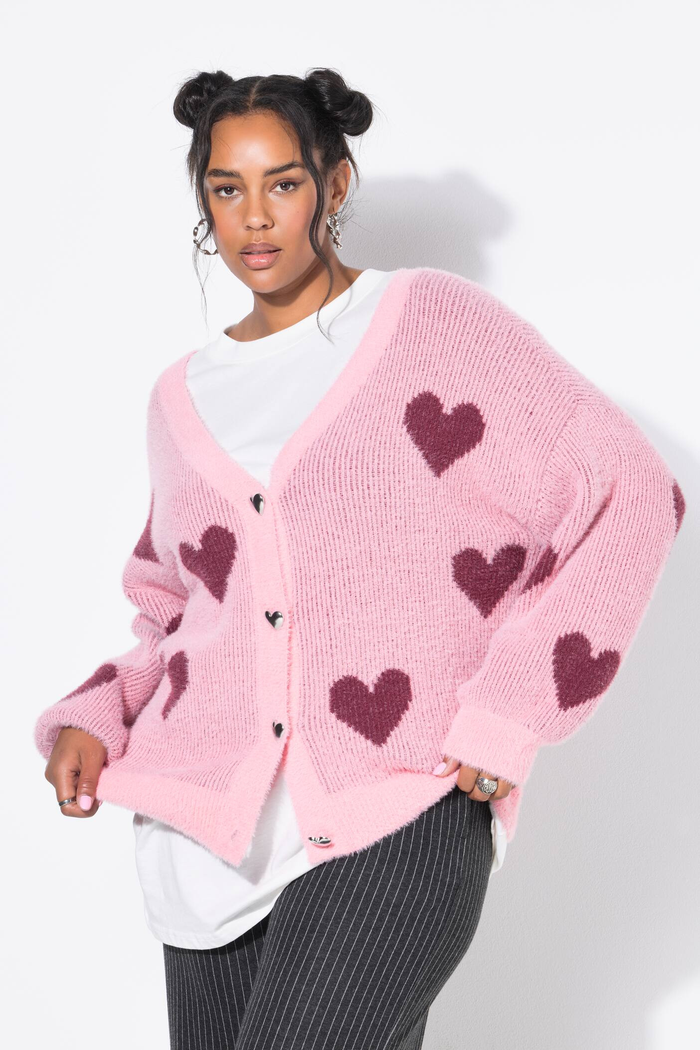 Strickjacke, oversized, extra weich, Hearts | Happy Size - DE