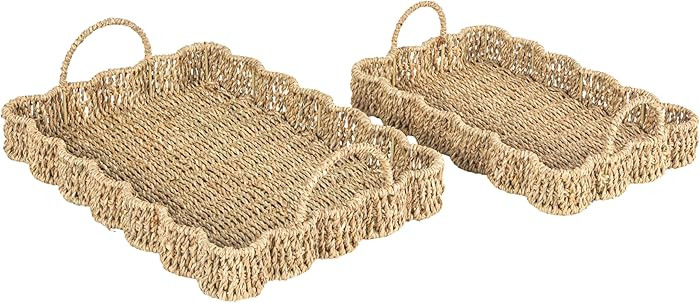 Household Essentials Woven Seagrass Scalloped Rectangular Trays, Set of 2, Natural | Amazon (US)