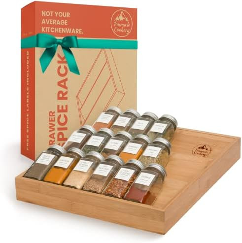 Pinnacle Cookery Spice Drawer Organizer for Kitchen - Bamboo Spice Rack Organizer for Drawer - 15x13 | Amazon (US)