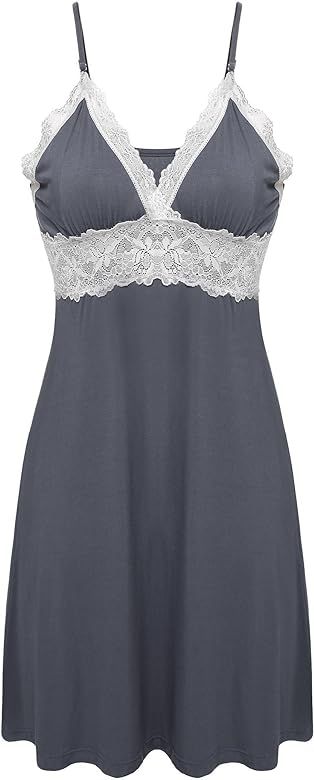 Sleepwear Womens Chemise Nightgown Full Slip Lace Lounge Dress | Amazon (US)